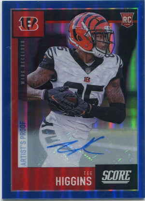 Tee Higgins 2020 Panini Chronicles Score Autographed Artist Proof Blue Prizm RC #450 28/35