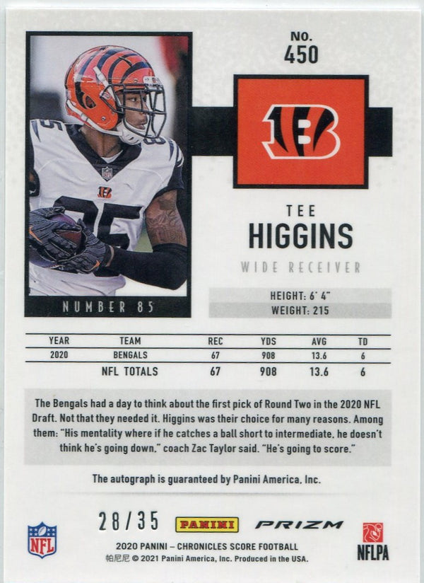 Tee Higgins 2020 Panini Chronicles Score Autographed Artist Proof Blue Prizm RC #450 28/35