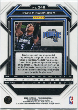 Paolo Banchero 2022 - 2023 Panini Prizm RC #249