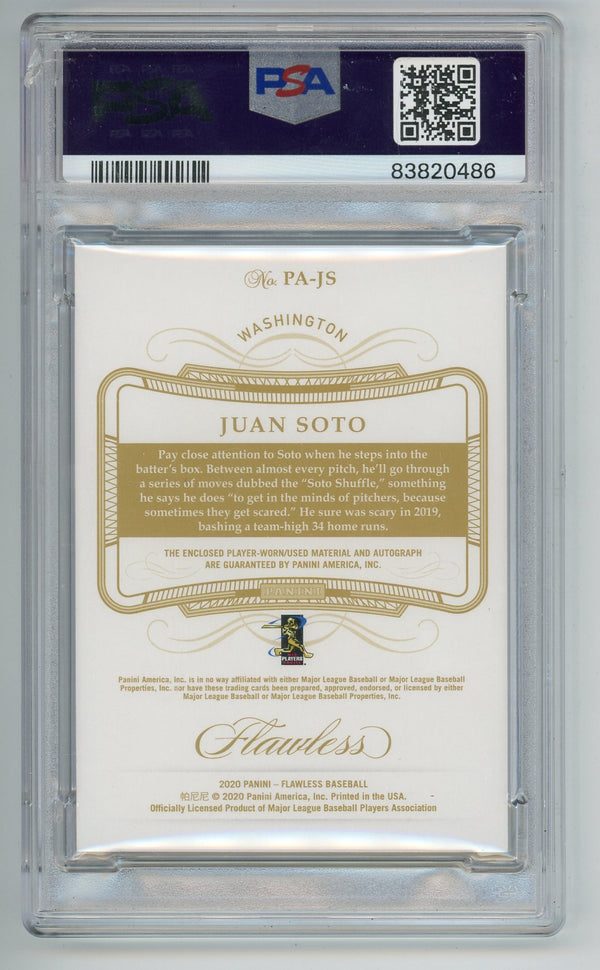 Juan Soto 2020 Panini Flawless Patch Auto-Sapphire #PA-JS PSA 7 Auto 9