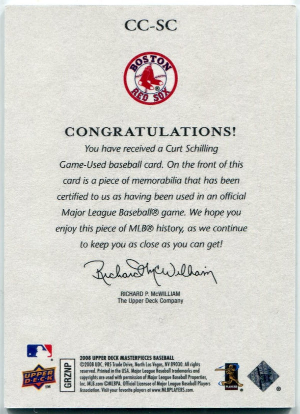 Curt Schilling 2008 Upper Deck Masterpieces Captured On Canvas Jersey Card #CC-SC
