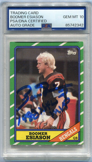 Boomer Esiason 1986 Topps Autographed W/Inscription Card #255 PSA/DNA Certified Graded 10