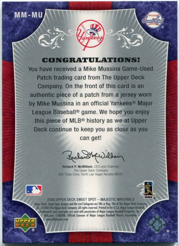 Mike Mussina 2005 Upper Deck Sweet Spot Majestic Materials 3 Color Patch Card #MM-MU 25/35