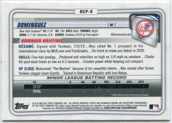 Jasson Dominguez 2020 Bowman Chrome Prospects RC #BCP-8