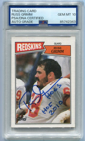 Russ Grimm 1987 Topps Autographed W/Inscription Card #73 PSA/DNA Certified Graded 10