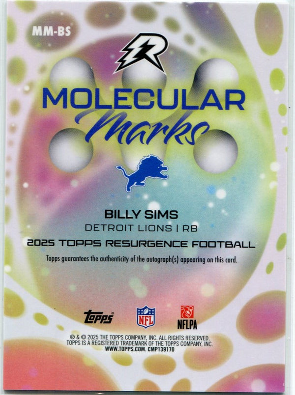 Billy Sims 2025 Panini Resurgence Molecular Marks Autographed Card #MM-BS 88/99