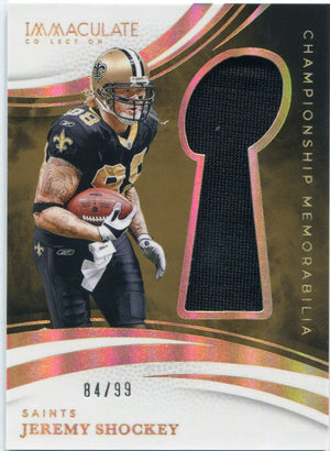 Jeremy Shockey 2025 Panini Immaculate Collection Championship Memorabilia Jersey Card #CM-JSY 84/99