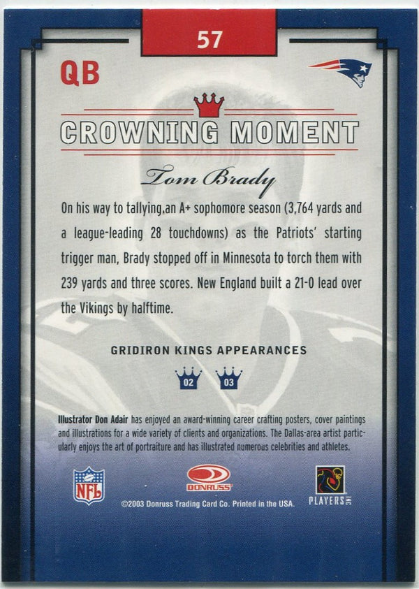 Tom Brady 2003 Donruss Diamond Kings Card #57