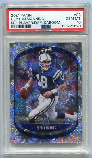 Peyton Manning 2021 Panini NFL Player Of The Day Kaboom Parallel Card #88 77/99 PSA Graded 10