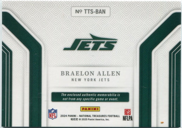 Braelon Allen 2024 Panini National Treasures Tremendous Treasures 3 Color Patch RC #TTS-BAN 8/10