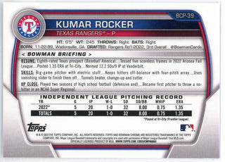 Kumar Rocker 2023 Bowman Chrome Card #BCP-39