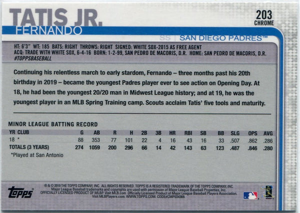 Fernando Tatis JR. 2019 Topps Chrome RC #203