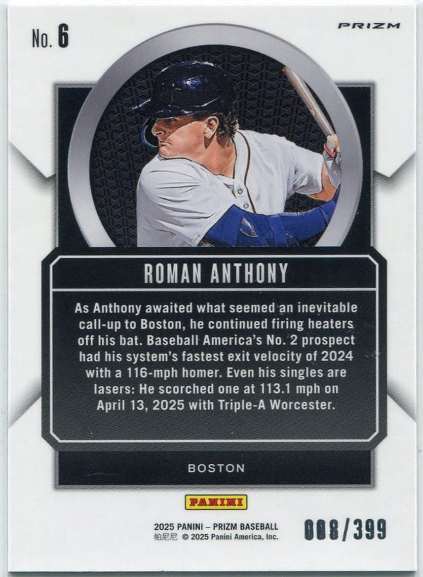 Roman Anthony 2025 Panini Prizm Talisman Red Pulsar Prizm Card #6 8/399