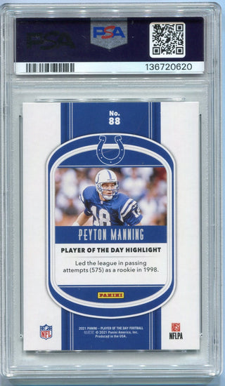 Peyton Manning 2021 Panini NFL Player Of The Day Kaboom Parallel Card #88 77/99 PSA Graded 10