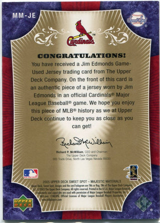Jim Edmonds 2005 Upper Deck Sweet Spot Majestic Materials Jersey Card #MM-JE 45/75
