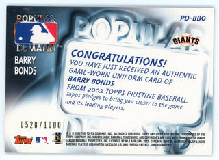 Barry Bonds 2002 Topps Game-Worn Uniform Card #PD-BBO
