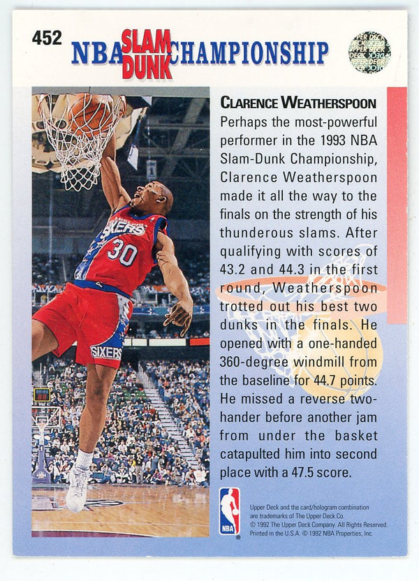 Clarence Weatherspoon 1992 Upper Deck In Your Face #452