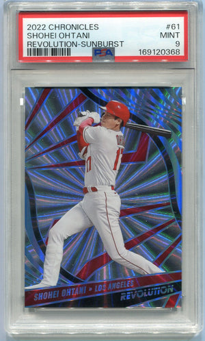 Shohei Ohtani 2022 Panini Chronicles Revolution Sunburst Parallel Card #61 43/50 PSA Graded 9