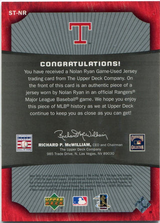 Nolan Ryan 2005 Upper Deck Sweet Spot Sweet Threads Jersey Card #ST-NR