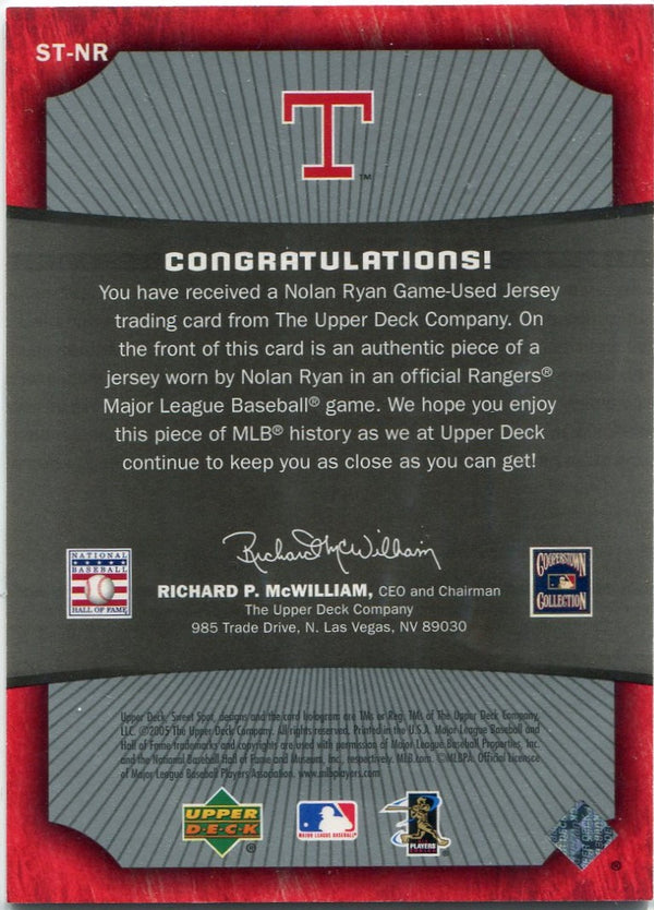 Nolan Ryan 2005 Upper Deck Sweet Spot Sweet Threads Jersey Card #ST-NR