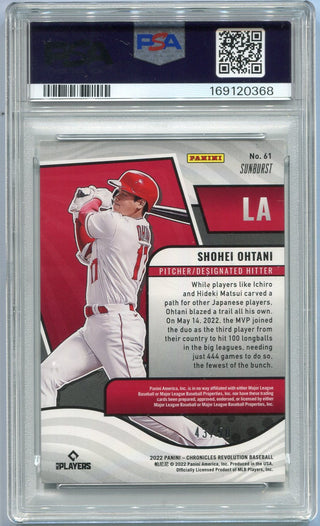 Shohei Ohtani 2022 Panini Chronicles Revolution Sunburst Parallel Card #61 43/50 PSA Graded 9