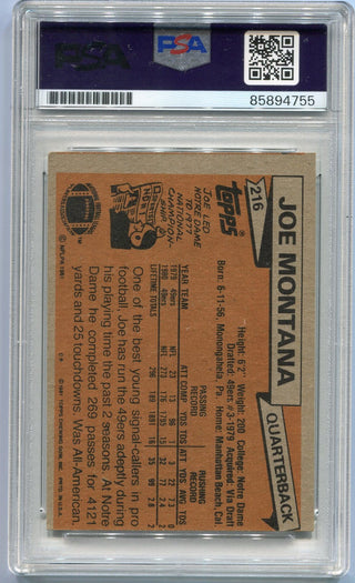 Joe Montana 1981 Topps Autographed W/HOF 2000 Inscription Card #216 PSA/DNA Certified