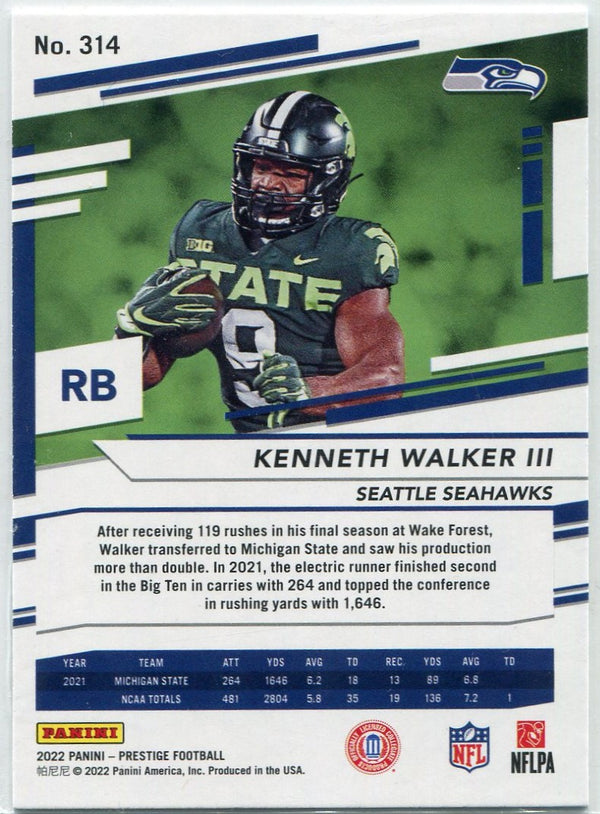 Kenneth Walker III 2022 Panini Prestige Xtra Points Diamond Parallel RC #314