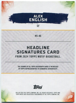 Alex English 2024 Topps Motif Headline Signatures Autographed Card #HS-AE 45/49