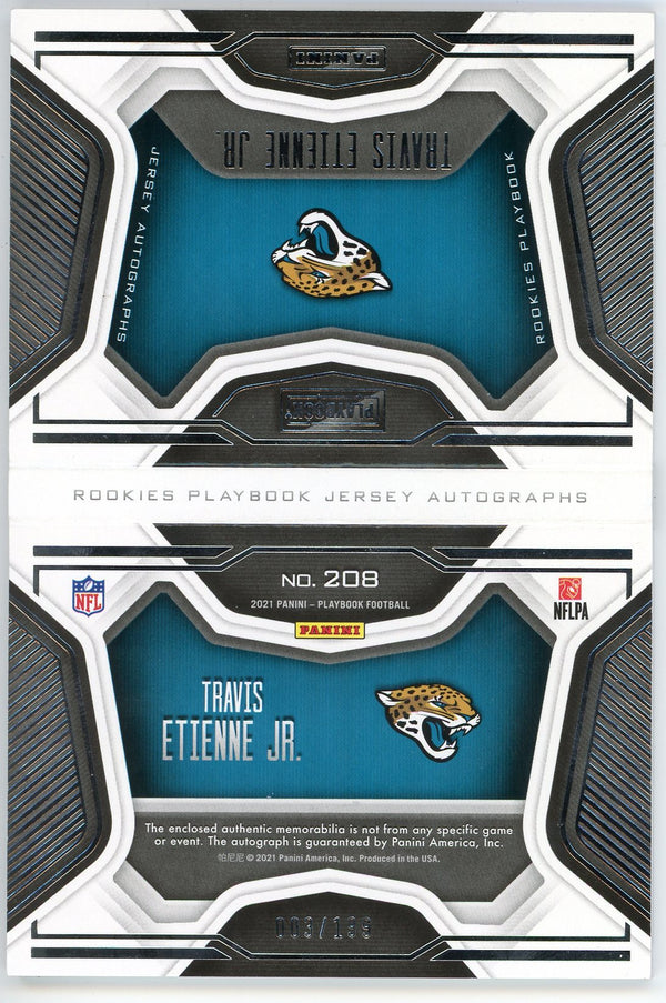Travis Etienne Jr. 2021 Panini Playbook Autographed Patch Relic Rookie Card #208