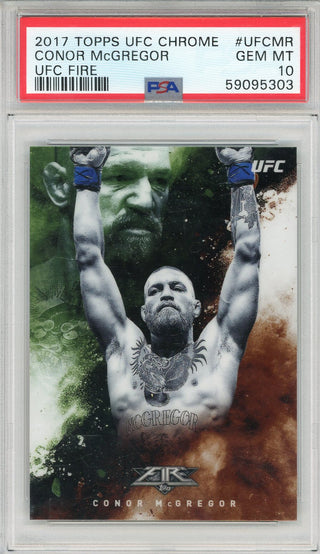 Conor McGregor 2017 Topps UFC Chrome Fire Card #UFCMR (PSA Gem MT 10)