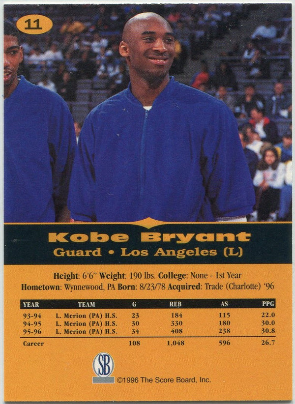 Kobe Bryant 1996 The Score Board Inc Card #11