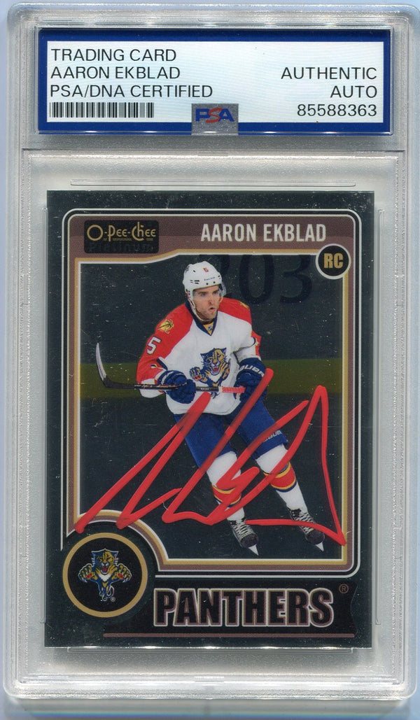 Aaron Ekblad Red Autographed 2014 - 2015 O-Pee-Chee Platinum RC #158 PSA/DNA Certified