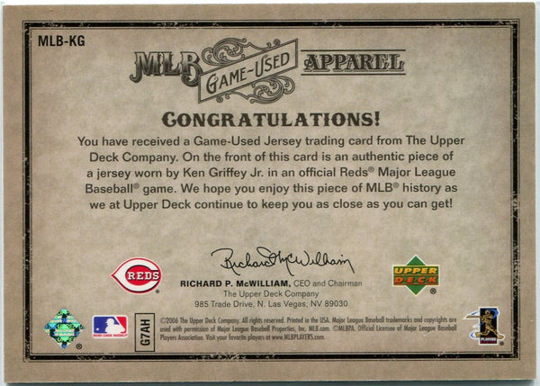 Ken Griffey Jr. 2006 Upper Deck Artifacts MLB Game-Used Apparel Jersey Card #MLB-KG 143/250