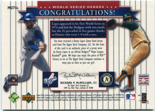 Davey Lopes & Catfish Hunter 2002 Upper Deck World Series Heroes Jersey Card #MU74A