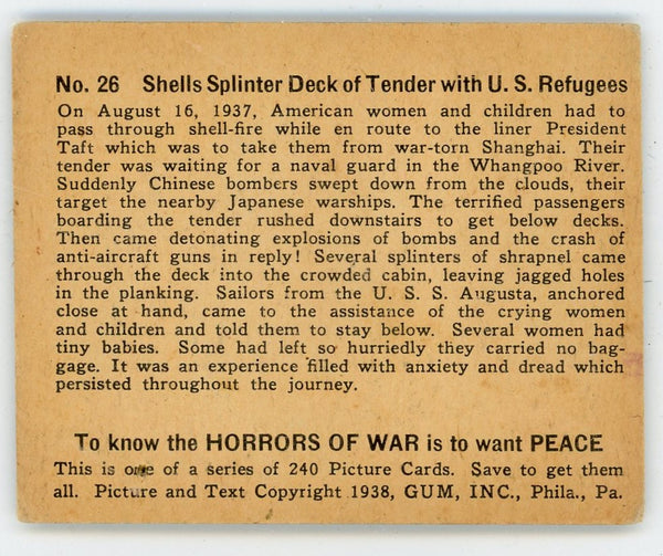 War Shell Splinter Shells Splinter Deck Of Tender With U.S. Refugees 1938 Gum #26 Card ...
