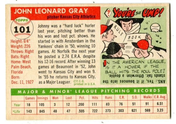 Johnny Gray 1955 Topps #101 Card