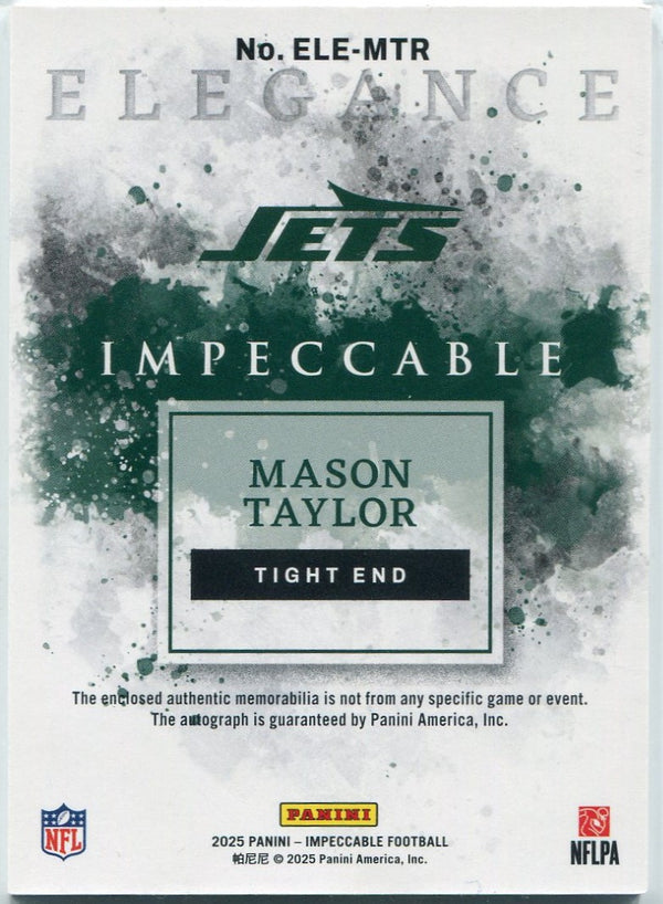 Mason Taylor 2025 Panini Impeccable Elegance Dual Relic & Autographed RC #ELE-MTR 7/89
