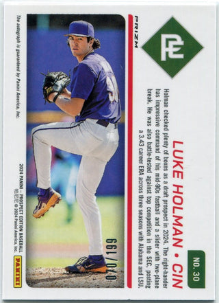 Luke Holman 2024 Panini Prospect Edition Prospect Ticket Autographed Red Prizm RC #30 70/199