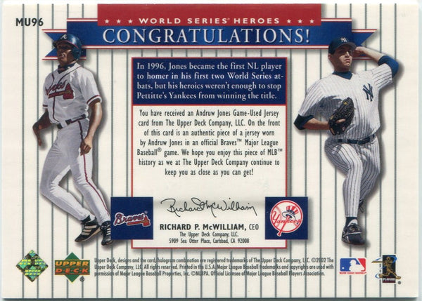 Andruw Jones & Andy Pettitte 2002 Upper Deck World Series Heroes Jersey Card #MU96