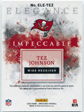 Tez Johnson 2025 Panini Impeccable Elegance Dual Relic & Autographed RC #ELE-TEZ 63/89