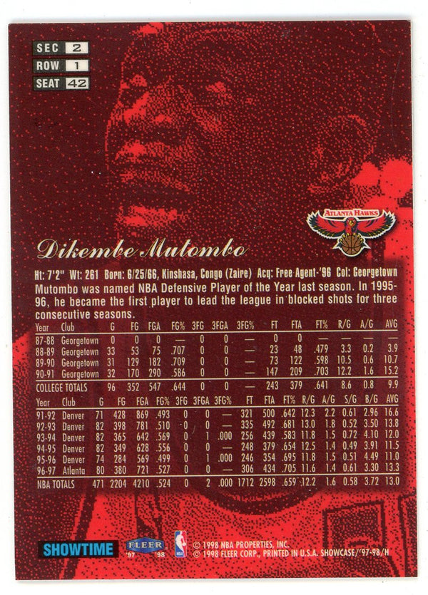 Dikembe Mutombo 1998 Fleer Flair Showcase Grace