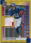 Abdul Carter 2025 Panini Donruss Optic Rookie Phenom 2 Color Patch Yellow Prizm RC #RPBH-ACR 44/99
