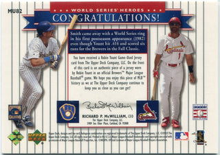 Robin Yount & Ozzie Smith 2002 Upper Deck World Series Heroes Jersey Card #MU82