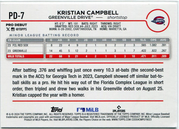 Kristian Campbell 2024 Topps Pro Debut RC #PD-7