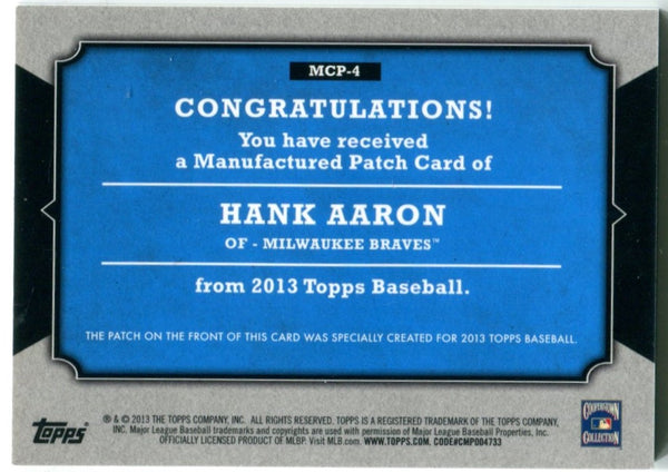 Hank Aaron 2013 Topps Manufactured Patch Card #MCP4