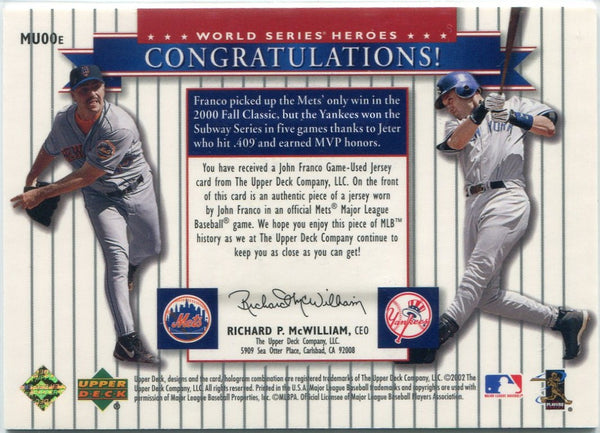 John Franco & Derek Jeter 2002 Upper Deck World Series Heroes Jersey Card #MU00e