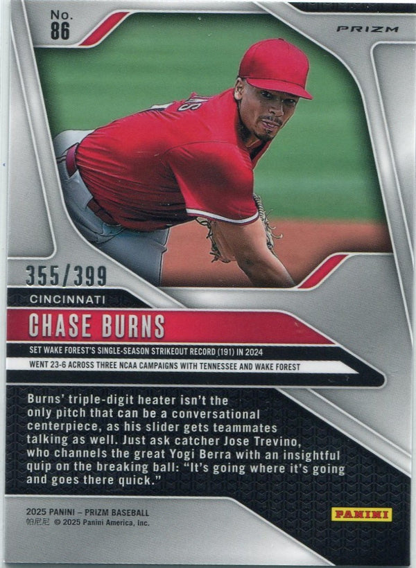 Chase Burns 2025 Panini Prizm Red Pulsar Prizm Card #86 355/399