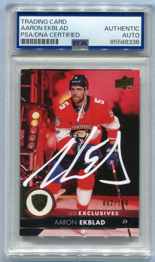Aaron Ekblad Autographed 2017 - 2018 Upper Deck Exclusives Parallel Card #328 62/100 PSA/DNA Certified