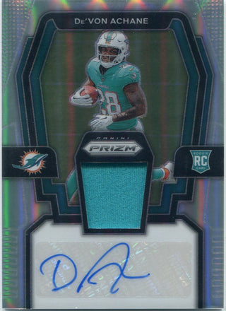 De'Von Achane 2023 Panini Prizm Jersey & Autographed Silver Prizm RC #RPA-DAC 47/99