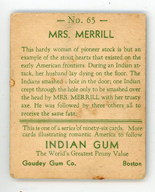 Mrs. Merrill Indian Gum Goudey Gum #65 Card